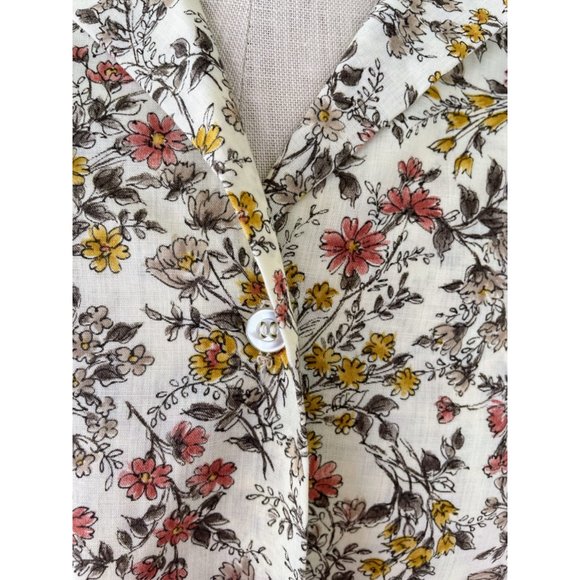 Vintage 1960s Womens Beige Floral Button Blouse Cotton blend Size Large - Picture 7 of 16